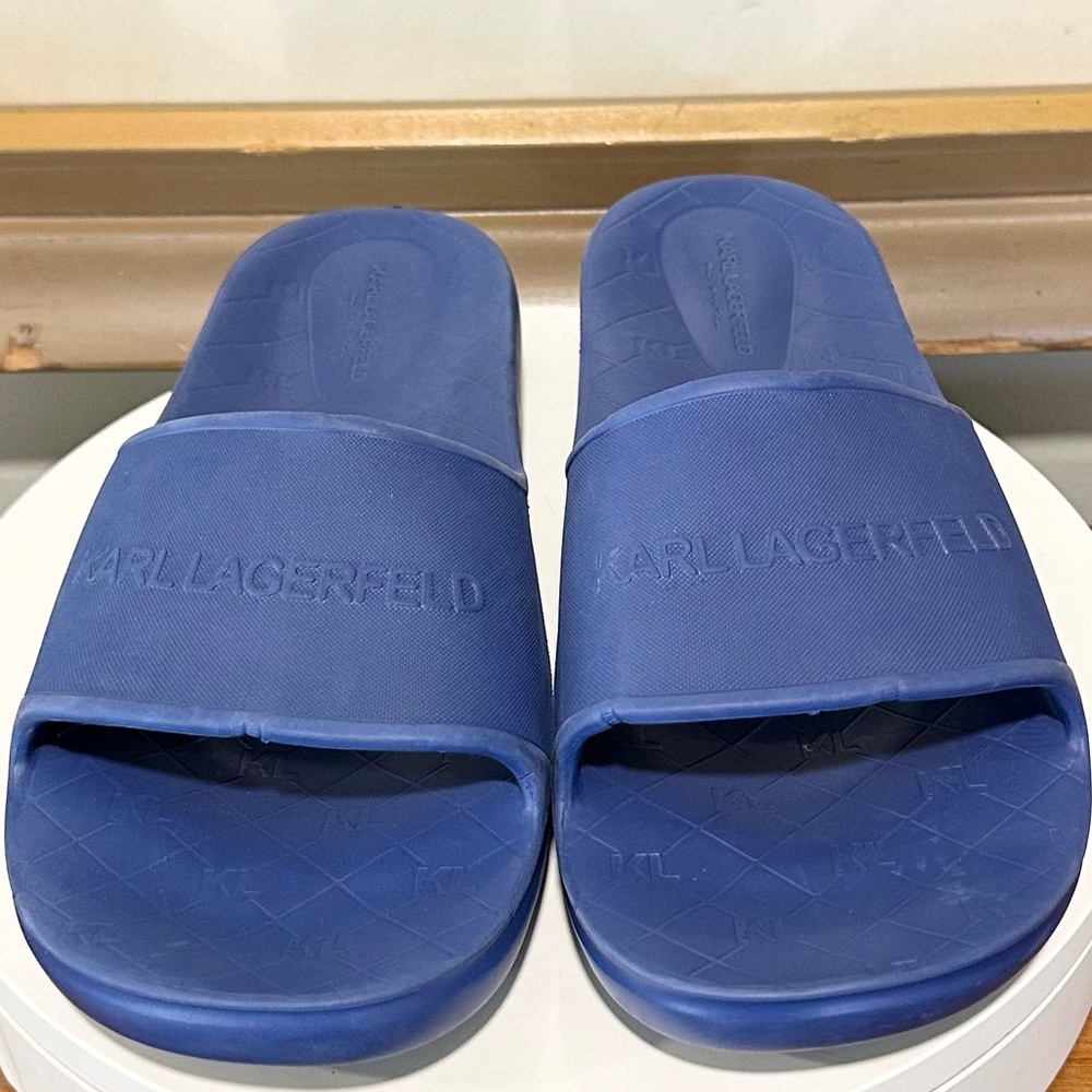 🌸KARL LAGERFELD🌸 Raised Logo Eva Pool Slide Sandal Blue Size: 13 - Picture 5 of 12